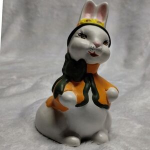 Vintage Ceramic Bunny Figurine‎ Hand Painted Easter Decor Rabbit Statue